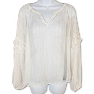 A New Day Blouse Sheer Peasant Top Gold Threaded